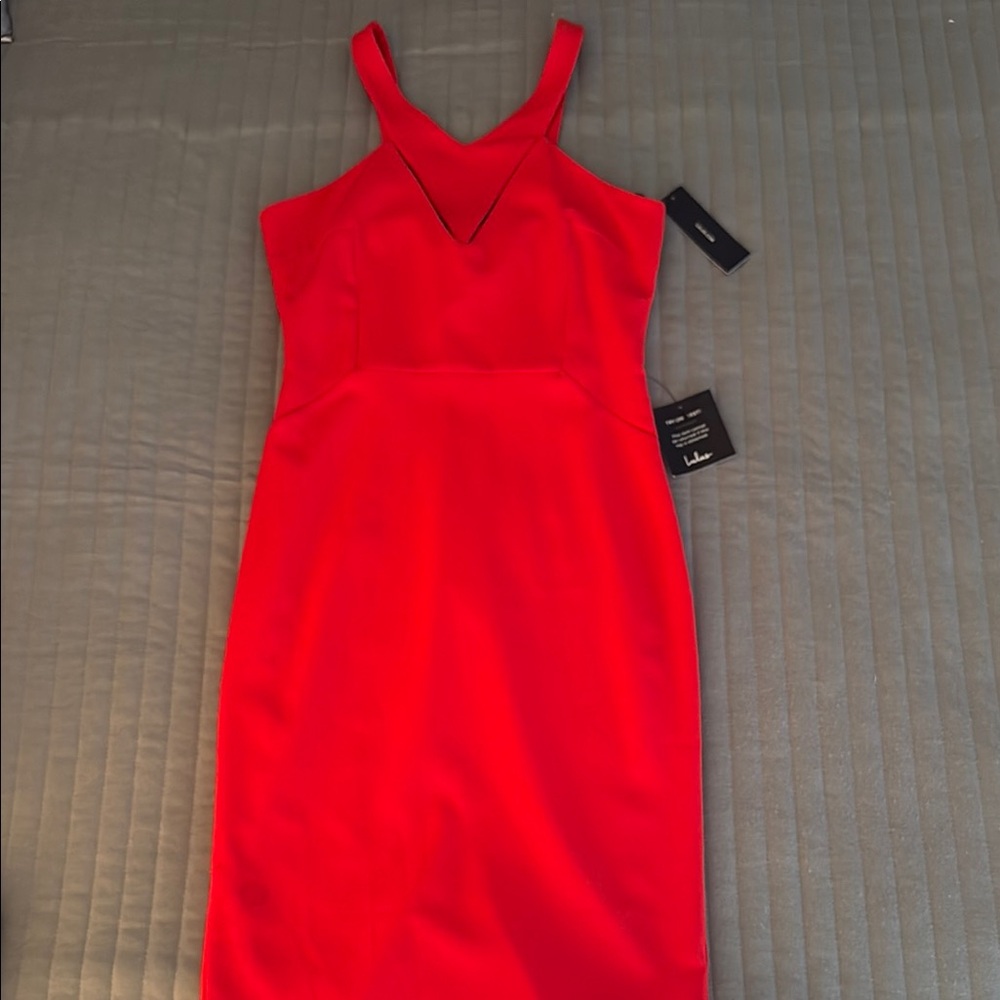 LuLus Red V-Neck Bodycon Dress - Picture 1 of 8